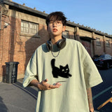 Aidase Men's Oversized T-shirts Cotton T Shirt White for Men Casual Summer Wear Cat Anime Print Fashion Tee Shirts Men Clothing aidase-shop