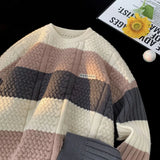 42.19Aidase Winter Men and Women Trendy Personalized Round Neck Striped Sweater Couple Lazy Style New Loose Casual Pullover Top Harajuku Y2k aidase-shop