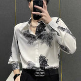 Aidase Autumn New Personalized Starry Print Long Sleeved Shirt for Men Trendy and Fashionable Design Button Down Casual Shirt