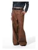 Aidase Spring Autumn Long Loose Casual Brown Pu Leather Pants Men Wide Leg LUxury Designer Unisex Trousers Fashions aidase-shop