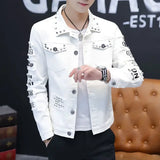 Aidase Men's Denim Jacket Short Rivet Casual Slim White Male Jean Coats Korea Lxury Washed in Lowest Price Size L of Fabric Rock Joker aidase-shop