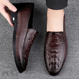 Aidase Men’s Casual Genuine Leather Shoes Brand Comfort Slip on Formal Business Loafers Men Crocodile Pattern Black Male Driving Shoes aidase-shop