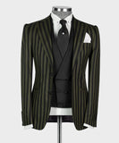 =Aidase Men's Suit 3 Pieces Blazer Vest Pants Peaked Lapel Single Breasted Tuxedo Wedding Groom Pinstripes Formal Tailored Costume Homme aidase-shop