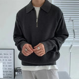 Men Lapel Sweater  Autumn Winter Warm Casual Knit Pullover Tops Fashion Loose Zipper Long Sleeve Sweater Male Jumper Clothes