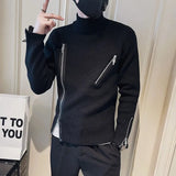 Aidase Motorcycle Men's Clothing Turtleneck Pullovers Zipper Knit Sweater Male High Collar Zip-up Black Neck Y2k Streetwear A Heated aidase-shop