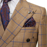 Aidase Cenne Des Graoom New Brown Plaid Suits for Men Double Breasted 2 Pcs Set Blazer Jacket Pants Wedding Party Meeting Office