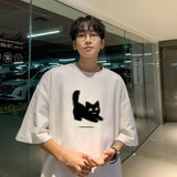 Aidase Men's Oversized T-shirts Cotton T Shirt White for Men Casual Summer Wear Cat Anime Print Fashion Tee Shirts Men Clothing aidase-shop