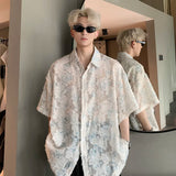 Aidase Transparent Floral Handsome Shirts Summer Thin Fashion Casual Streetwear Loose Shirt Breathable Short Sleeve Men's Clothing