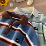 Aidase mens outfits Japan Men's Y2K Knitted Warm Polo Knit Striped Turtleneck Sweater Shirts Winter Streetwear Knitwear Korean Clothes Jumper Men