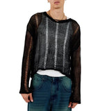 Aidase Autumn Elastic Hollow Slightly Transparent Sweater Men's Long Sleeved Loose and Versatile Knitted Sweater