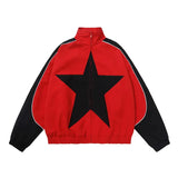 Aidase Spring Bomber Jacket Men Women Vintage Star Pattern Harajuku Y2k Windbreaker Coat Streetwear Zipper Patchwork Outerwear Unisex aidase-shop