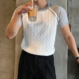 Aidase New Men Knit T Shirt Vintage Slim Fit O Neck Short Sleeve Patchwork Knitted T-shirts Men Summer Casual Breathable Knitting Tops aidase-shop