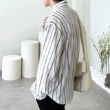 Aidase  Men Striped Shirt Lapel Long Sleeve Double Breasted Korean Men Clothing Streetwear Loose Fashion Casual Male Shirts aidase-shop