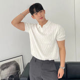 Aidase Summer Clothing Men's Light Luxury Knitted Jacquard Polo Shirt V-Neck Solid Color Short-sleeved Korean Popular Leisure Knitwear aidase-shop