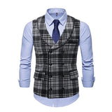 Aidase Men's Fashion Double Breasted Vest V-neck Casual Gentleman Waistcoat Wedding Business Suit Vest aidase-shop