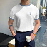 Aidase New Stripe Men Summer Shirt Hot White Print Knit Cotton Short Sleeve Tops Casual Daily Chic Luxury Tees Shirts Male Clothing aidase-shop