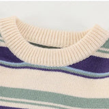 Aidase Japanese Patchwork Striped Sweater Men Knitwears New Winter Retro Vintage Harajuku Pullover Knit Embroidery Knitted Sweater aidase-shop