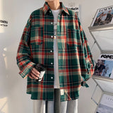 Aidase Harajuku Long Sleeve Plaid Shirts Men Big Size M-5XL Autumn Chic Loose Vintage High Street All-match Gentleman Camisa aidase-shop