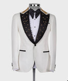 =Aidase Men's Suit 2 Pieces Blazer Black Pants Peaked Lapel One Button Tuxedo Beaded DiamondsWedding Groom Formal Tailored Costume Homme aidase-shop