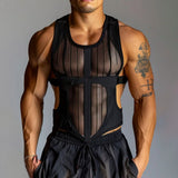 Aidase Men's Transparent Mesh GYM Vest 2024 Summer New Sexy Perspective Mesh Sports Fitness Sleeveless Top Casual Men's Clothing aidase-shop