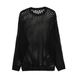 Aidase Mens Y2k Hollow Out Outfits See-Through Knit Shirts 2024 New Summer Fashion All-Match Casual Geometric Vintage Loose Smock Tops aidase-shop