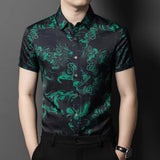 Aidase Men Floral Print Shirt Summer Silk Business Dress Shirts Short Sleeve Club Casual Flower Tops Clothing