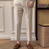 45.07Aidase England Style Men Naples Suit Pants Fashion High-waisted Belt Design Straight Autumn Slim Fit Seersucker Casual Pant Streetwear aidase-shop