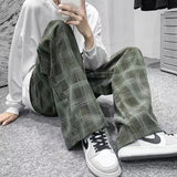 Aidase Autumn Corduroy Pants Men Casual Plaid Straight Pant Male Hip Hop Male Loose Trousers for Man