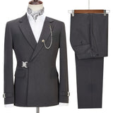 Aidase Elegant Luxury Solid Color Business Men's Suit Two Pieces Metal Buckle Male Formal Occasions Blazers and Pants aidase-shop