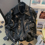 Aidase Deconstruction Heavy Industry Leather Jacket Men's Spring Autumn Design Loose Clean Fit Short Motorcycle Leather Jacket aidase-shop