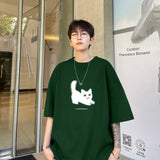 Aidase Men's Oversized T-shirts Cotton T Shirt White for Men Casual Summer Wear Cat Anime Print Fashion Tee Shirts Men Clothing aidase-shop