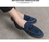 Men British Loafers Solid Color Faux Suede Stitches Round Toe Tassel Slip On Classic Fashion Business Casual Wedding Dress Shoes aidase-shop