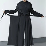 Aidase Darkness Versatile Slim Pleated Nine-Point Wide-Leg Pants Unisex Double-Layer High-Waisted Loose Tight-Waisted Straight Culottes aidase-shop