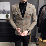 Aidase Spring Men Plaid Blazers British Printed Wedding Business Casual Blazer Suit Jacket Male Formal Blazers Plus Size S-3XL aidase-shop