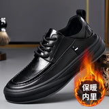 Aidase Autumn Winter Cow Leather Loafers for Men Fashion Casual New Designer Warm Cotton Shoes Male Black Lace Dress Shoes Man aidase-shop