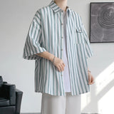 Aidase Half Sleeve Shirts Men Casual Stripe Shirts Streetwear Oversize Blouses Single Breasted Male Clothing Harajuku Summer aidase-shop