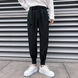 Aidase Trousers for Men Plus Big Size White Pleated with Belt 9 Cropped Elegant Up Stylish Man Suits Pants Korean Style Clothes aidase-shop