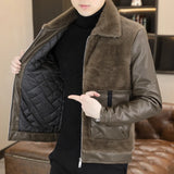 Aidase 2024 Autumn Winter Leather Fur Integrated Jackets Men Casual Business Thickened Warm Faux Fur Jacket Social Windproof Overcoat aidase-shop