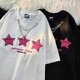 24.06Aidase Summer Men and Women Hip-hop Personality Loose Trend Star Shaped Graphic T-shirt for Couples Retro Casual Short Sleeved Harajuku aidase-shop