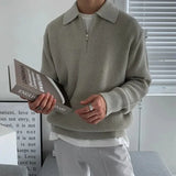 Men Lapel Sweater  Autumn Winter Warm Casual Knit Pullover Tops Fashion Loose Zipper Long Sleeve Sweater Male Jumper Clothes