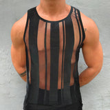 Aidase Sexy See Through Mesh Tank Tops Men Party Wear Slim Elastic Hollow Out Breathable Vest Men 2024 Summer Fashion O Neck Camisoles aidase-shop