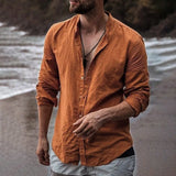 Men's Spring Clothing Casual Loose Male Shirt Long Sleeve Open Breathable Linen Shirt Solid Color Buttons Men Cardigan Tops aidase-shop