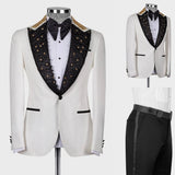 =Aidase Men's Suit 2 Pieces Blazer Black Pants Peaked Lapel One Button Tuxedo Beaded DiamondsWedding Groom Formal Tailored Costume Homme aidase-shop