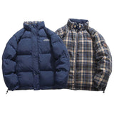 Aidase Vintage Double-sided Jacket Parka Men Women Cropped Plaid winter Thicken Stand Collar Loose Coat Street Outwear Lightweight New aidase-shop