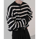 Knitted Light Luxury Pullovers Sweater Men Casual Vintage Henry Collar Striped Long Sleeve Tops Streetwear Autumn aidase-shop