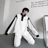 Elegant Black White Color Contrast Sports Shirt Set Long Sleeved Polo Shirt Sweatpants Two Piece Set Casual Handsome Tracksuit aidase-shop