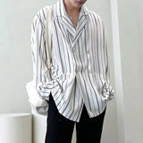 Aidase  Men Striped Shirt Lapel Long Sleeve Double Breasted Korean Men Clothing Streetwear Loose Fashion Casual Male Shirts aidase-shop