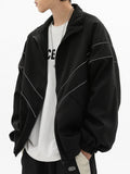 Aidase Men Reflective Striped Jacket Zipper Up Varsity Jackets Hip Hop Street Thin Coat Sports Black Loose Windbreaker Spring Autumn aidase-shop