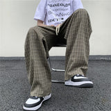 Aidase Summer/Autumn Plaid Pants Men Loose Casual Straight Trousers for Male/Female Harajuku Hip-hop Streetwear Wide-leg Mopping Pants aidase-shop