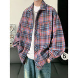 Aidase Autumn Long Sleeved Shirt Men Oversized Fashion Retro Casual Shirt Men Streetwear Korean Loose Plaid Shirt Mens Vintage Shirts